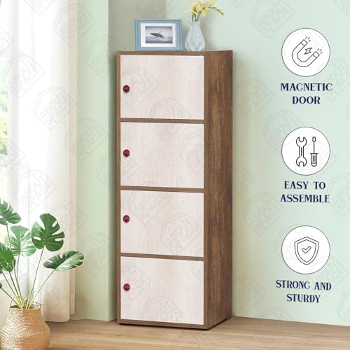 Image of ABOUT SPACE Wooden Cabinet - 4 Tier Storage Cabinet for Living Room with Magnetic Door, Space Saving Book Self for Home, Engineered Wood Kitchen Crockery Unit (Walnut - L 38 x B 38.5 x H 133 cm)