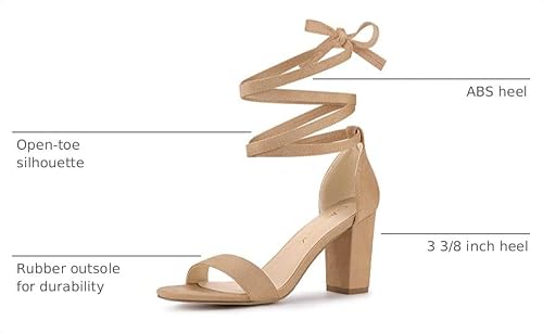 Allegra K Allegra K Women Faux Suede Lace Up and Ankle Strap Chunky Heel Sandals