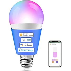 meross Ampoule Connectée, Ampoule LED Intelligente Compatible avec Apple HomeKit, Alexa et Google Home, E27 2700K-6500K RGBCW Ampoule Wi-Fi Dimmable Multicolore