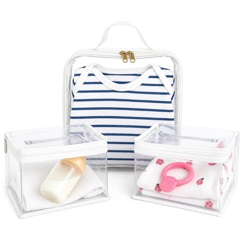 Kit 3 Necessaire Higiene Bebe Porta Fralda Bolsa Maternidade Transparente (Branco)