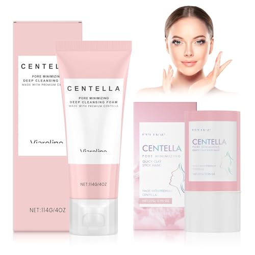 2 Piezas Centella Limpiador Facial + Centella Mascarilla Arcilla, Madagascar CEntella Ampolla Espuma, Aceite Limpiador Facial Coreano, Limpia y Minimiza los Poros, para Todo Tipo de Piel