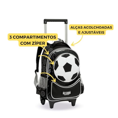 Kit Mochila Rodinha Bola De Futebol Meninos Jogador Escolar