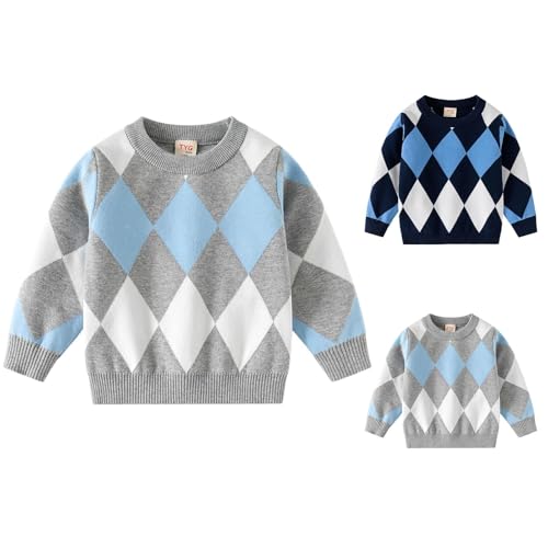 Boys Girls Preppy Style Argyle Sweaters Crewneck Long Sleeve Kids Fall Winter Cozy Knit Pullover Jumper Tops for 1-8 Years2