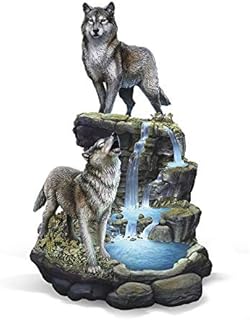 The Bradford Exchange Al Agnew Cascading Waters Illuminated Wolf Sculpture  A unique hand-cast sculpture with fully-dimensional wolves. Crystalline waterfalls feature hidden LED lights
