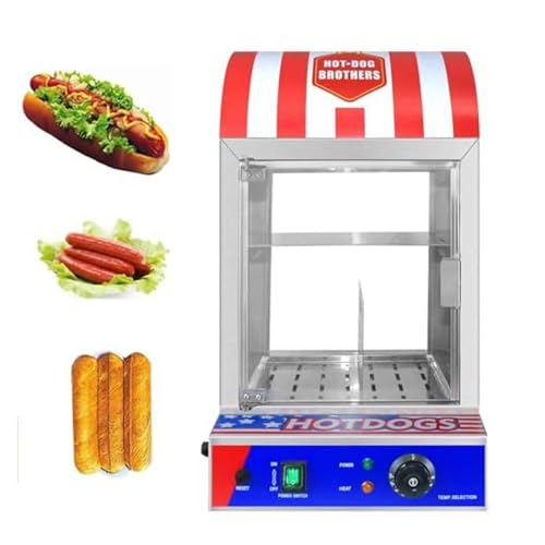 PASPRT Calentador De Perritos Calientes De 86-230 °F, Vaporizador con Forma De U Y Puerta Corrediza De Vidrio para Puestos De Comida.