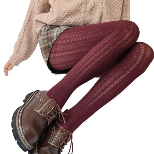Image of Mrotrida Women's Heart Pattern Tights Elastic Jacquard Love Heart Pantyhose Stockings
