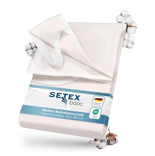 SETEX Molton Matratzenschutz, 180 x 200 cm, Eckgummis, Matratzenschoner aus 100 % Baumwolle, Basic, Naturfarben, Natur, Beige