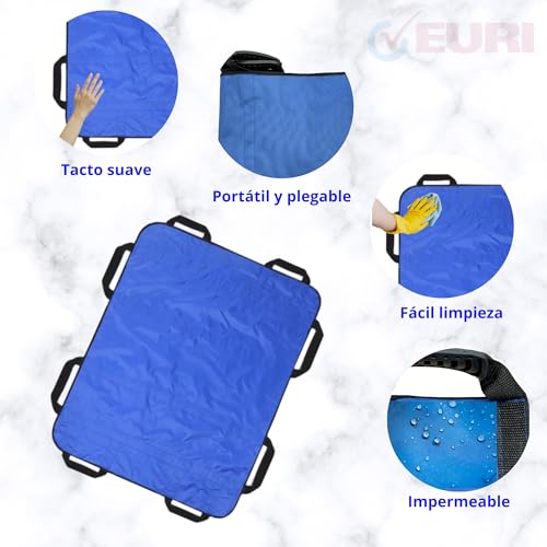 EURI Gleitmatte für Patienten | Transferdecke für ältere Menschen, eingeschränkte Mobilität und Schuppen | Positionierkissen | 8 Griffe 120 x 100 cm