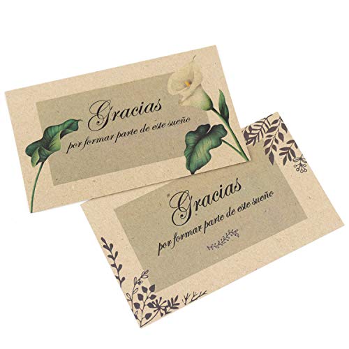 50 Tarjetas de agradecimiento boda Español, detalles de boda'Gracias', etiquetas carton kraft 17x9 cm