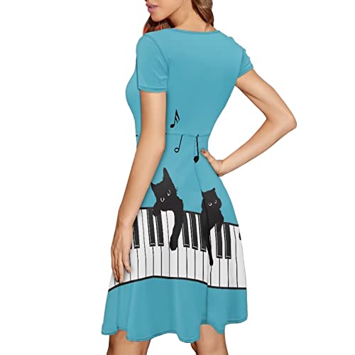 Image of AFPANQZ Womens Casual Summer Lightweight Vintage Dress Short Sleeve Midi Dress Knee-Long Luxury Formal Dress
