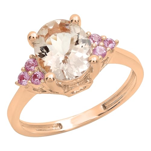 Dazzlingrock Collection 2.15 Cttw 14K Oval Morganite & Round Pink Sapphire Womens Bridal Engagement Ring, Solid Rose Gold