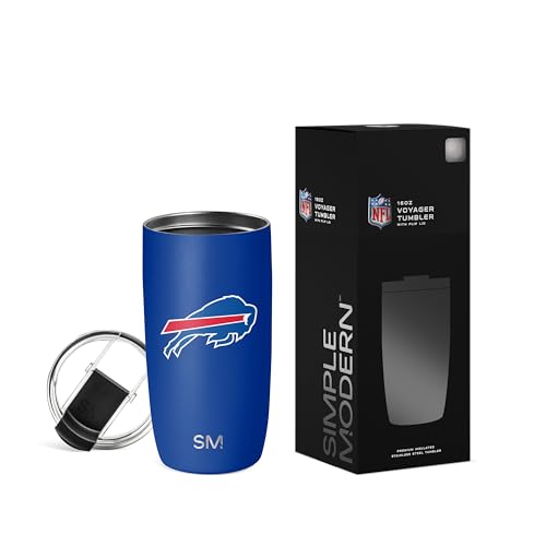 Simple Modern Officially Licensed NFL Buffalo Bills 16oz Travel Coffee Tumbler with Flip Lid | Stainless Steel Cup | Football Gifts for Men Women | Voyager Collection | Buffalo Bills