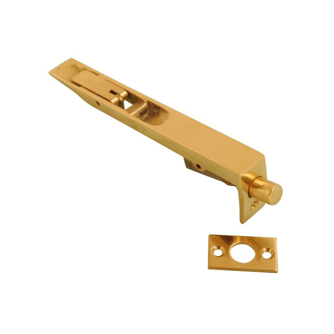 Vibe Gold Flush Bolt 200Mm On Brass, Surface Mounted Door Bolt, Sliding Door Lock, Lock Bolts For Securing Internal Doors For Bedrooms, Bathrooms, Storage Units And Cupboards