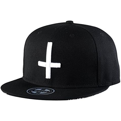 Aivtalk Boy's Hip Hop Flat Brim Fashion Embroidered Cross Snapback Baseball Cap, Black 1, One Size Cover