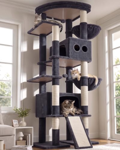 Glolbazer 84in Cat Tree Tower for Indoor Large Cats 20lbs, S84E, Dark Grey