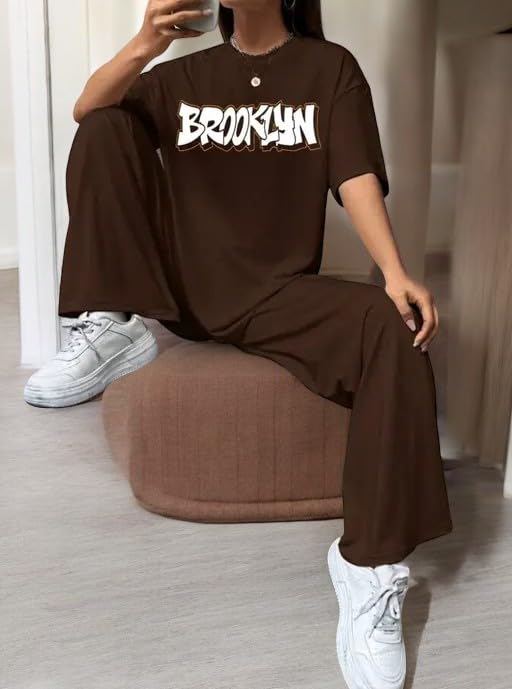Image of My Swag Womens Co-Ords Set Casual T Shirt & Trouser Loose-Fit Printed Pajama Set for Women & Girls
