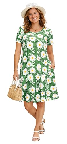 Image of Casual Summer Dresses for Women Beach Sun Dress Short Sleeve Tshirt Dress with Pockets