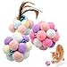 Natuce 3PCS 8.5CM Chat Balles Colorées avec Cloche, Plume Balle élastique, Jouet Chat, Chat interactif Jouet, Coloré Chat en Peluche Balle Jouet Chaton Pompoms, Peluche Balle pour Chat Chaton Chien