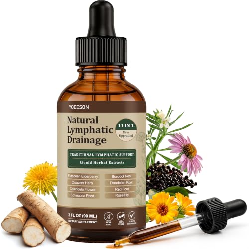 Natural Lymphatic Drainage 11-in-1 Herbal Liquid Supplement with Cleavers Elderberry Echinacea Dandelion Calendula & Burdock Supports Lymphatic Health Detox & Daily Wellness - 90 Day Supply