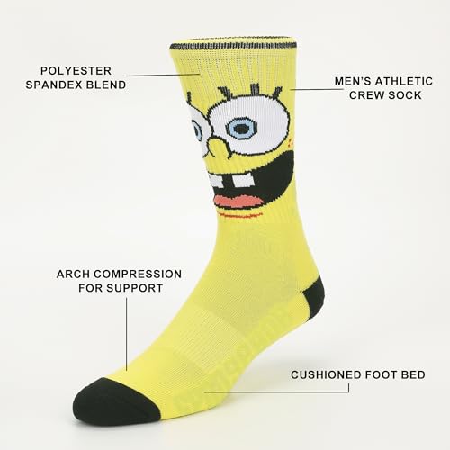 Bioworld Spongebob Squarepants Big Face Spongebob, Patrick and Squidward Mens Athletic Crew Socks 3 Pack2