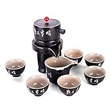 Chinese Ceramic Gongfu Tea Set Service Automatic Handmade Stone-Mill Design Porcelain Tea Pot W/6 Cups Japanese Kung Fu Tea Gift for Adults Men Women Tea Ceremony Party Home Office Decor Collection