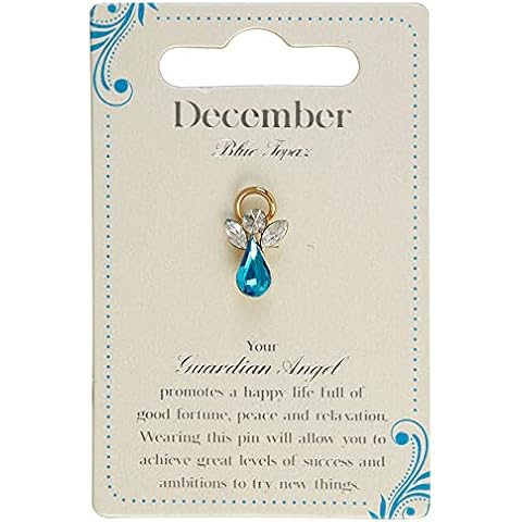 Guardian Angel Brooch, December Birthstone, Angel Badge with Blue Topaz Gemstone, Gift for Women & Men, Lapel Pins-Golden-One Size-Unisex, Silver Cover