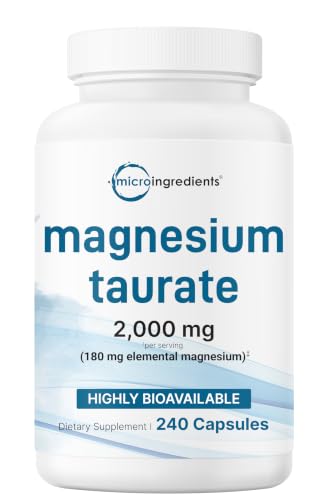 Magnesium Taurate 2 000mg 240 Capsules | Highly Bioavailable Chelated Magnesium Supplement | Mineral Supplements for Men & Women | Non-GMO Gluten Free