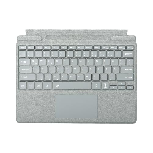Deutsche QWERTZ Layout Tastatur für Microsoft Surface Pro 11/10 / 9/8 / X 13 Zoll - Ultraflaches beleuchtetes Bluetooth Type Cover mit Multi-Touchpad aufladbar (Aschgrau)