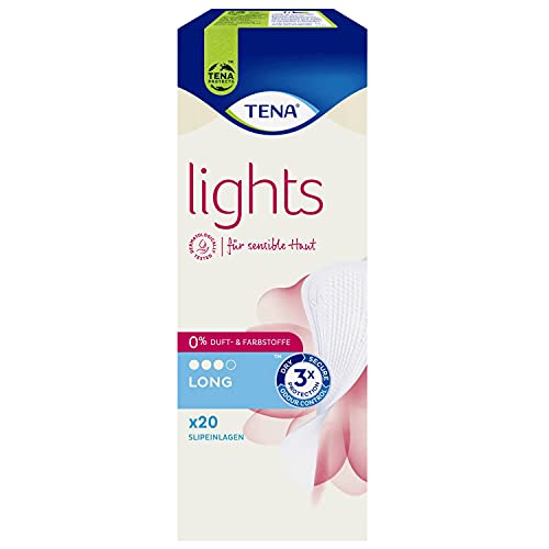 Tena Lights - 20 assorbenti per pelli sensibili, 0% profumi e coloranti, 3 strati di protezione