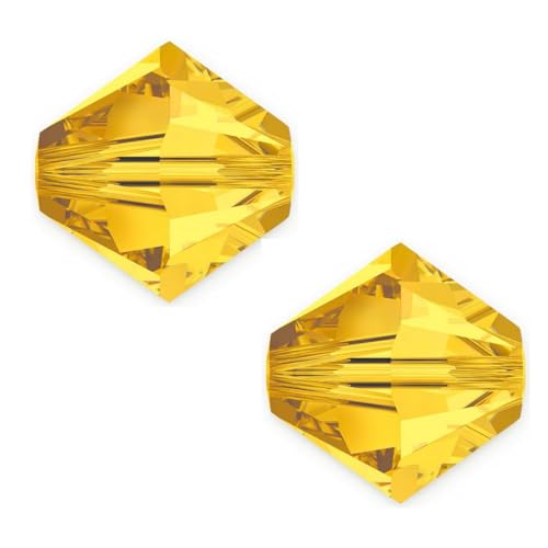 100pcs Adabele Austrian 4mm (0.16 Inch) Small Faceted Loose Bicone Crystal Beads Light Topaz Yellow Compatible with Swarovski Crystals 5301/5328 SSB408