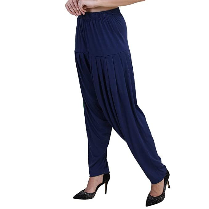 Image of Ultra Soft Rayon Viscose Solid Attractive Pleated Pattern Casual wear Patiala Pants for Womens