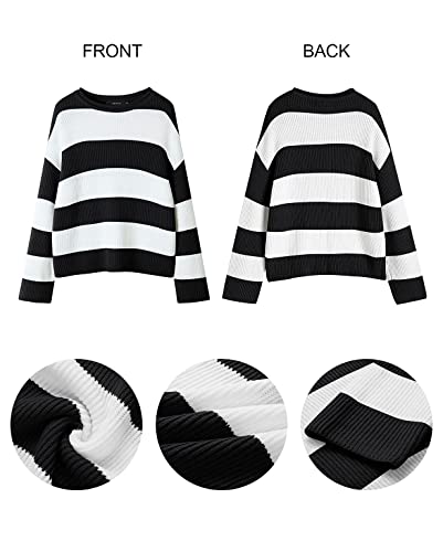 Image of ZESICA Women's 2026 Fall Long Sleeve Oversized Striped Color Block Comfy Loose Crew Neck Knitted Pullover Sweaters