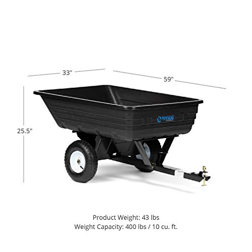 Titan Attachments 400 LB (10 Cu. Ft.) Economy Poly Dump Cart for Lawn Tractor and ATV/UTV’s, Poly Dump Cart, Utility Tow