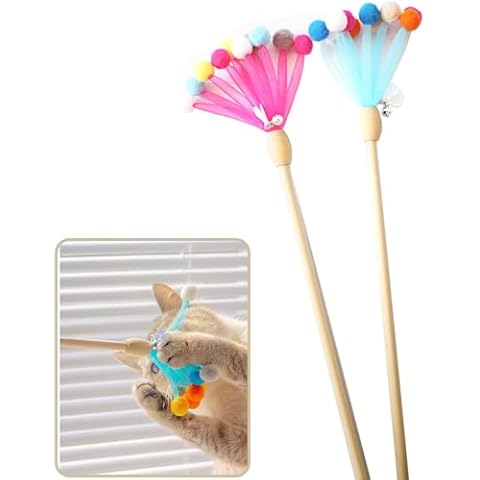 IUHKBH Cat Wands, 2 PCS Mesh Yarn Hairball Cat Teaser Wands Charmer Interactive Cat Toys for Cats and Kittens Cover