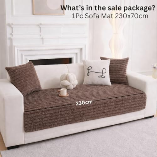 Image of HOMETHREADS 600GSM Thick & Soft Rabbit Fur Plush Sofa Cover-Luxurious Cozy Slipcover, Washable & Pet-Friendly, Anti-Scratch Protector for Sofas (Khaki, 5 Seater | 230x70cm)