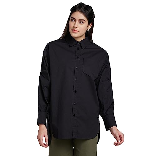 Image of Spykar Solid Cotton Blend Collar Neck Women's Relaxed Fit Top
