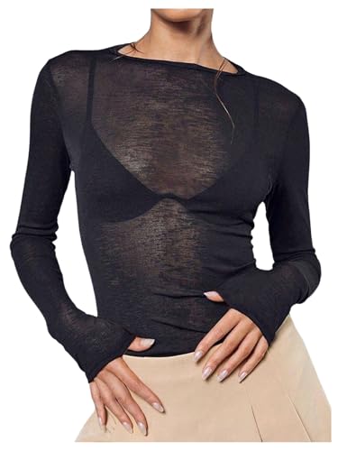 RoseSeek Women's Sheer Mesh Long Sleeve T Shirts...