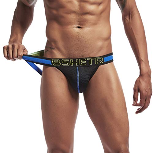Mesh Pouch Jockstrap for Men,Breathable Athletic Supporter Underwear Gym Performance Bulge Bikini Sexy Thongs by Leegor Black