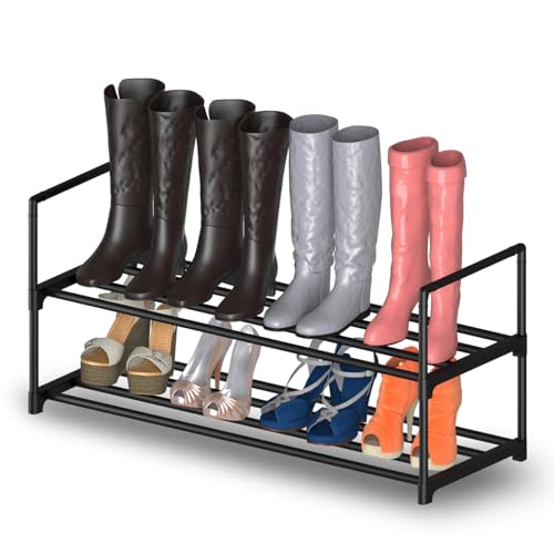 Image of Hsscblet 2 Tier Metal Shoe Rack,Adjustable Shoe Shelf Storage Organizer,Stackable Boot & Shoe Storage,for Entryway,Hallway,Closet,Black