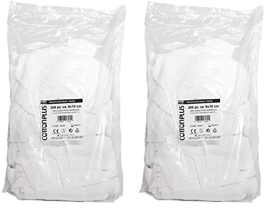 Cotton Plus PROFESSIONAL PADS 200 pz. - LINEA MEDICALE E PROFESSIONALE | FALDINE RETTANGOLARI 100% PURO COTONE (Confezione da 2)