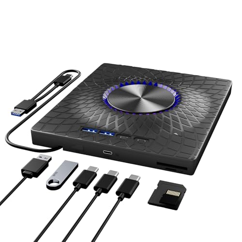 TYYWGD External Blu-ray Drive 7-in-1 Bluray/DVD/CD Burner With RGB Ambient Light 100G Disc R/W USB 3.0/Type-C Hub for Windows/Mac/Linux