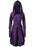 Gemijack Womens Renaissance Costumes Hooded Robe Lace Up Vintage Pullover High Low Long Hoodie Dress Cloak