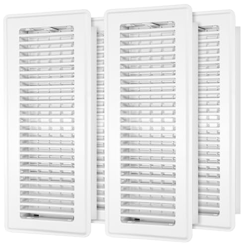 Floor Register 4x14-4 Pack Vent Covers for Home Floor Heavy Duty Steel Walkable Easy Adjust Air Supply Lever Cover for Sidewall White