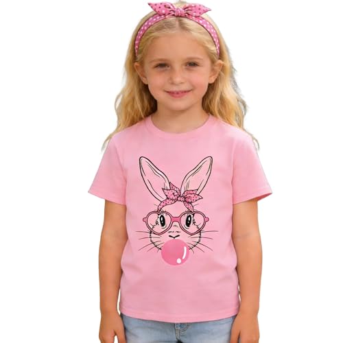 Image of CM C&M WODRO Kids Girl Easter Shirt Cute Bunny Glasses T-Shirt Short Sleeve Funny Happy Easter Rabbit Graphic Tees Tops