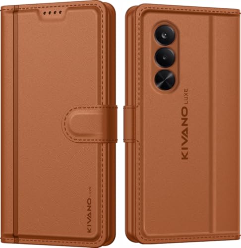 Image of KIVANO LUXE Compatible for OnePlus Nord CE 6 Lite 5G / Realme P4X 5G Artisanal Leather Wallet Case with Card Holder for Men Women, Magnetic Flip Folio Cover with Stand RFID Blocking Cell