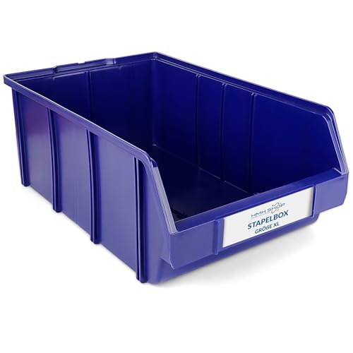 HMH 5x Stapelboxen Größe XL Werkstatt Garage Keller Sichtlagerboxen 489x304x185mm Lagerboxen BLAU Sichtlagerkästen Kleinteile Aufbewahrung