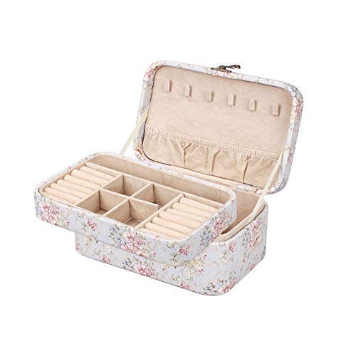 Outry Schmuckkästchen, tragbar, für Ohrringe, Halsketten, Ringe, Armbänder, Broschen, Schmuckkoffer mit 2 Schichten 2-lagig blau Cover