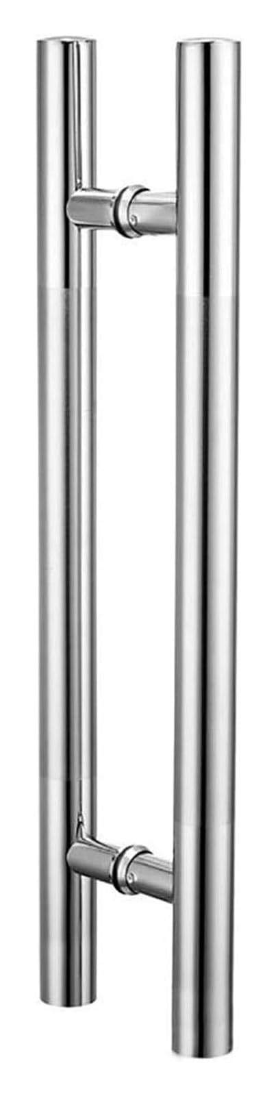 Poignée en acier inoxydable au design architectural pour grande porte en bois