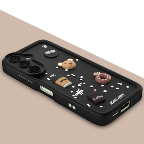 Image of Bintage Cute Fun Ball | Taddy Cartoon 3D Smiley Coffee Cup | Milk Donut | Full Camera Protection Back Cover Compatible for Samsung F16 5G - Black