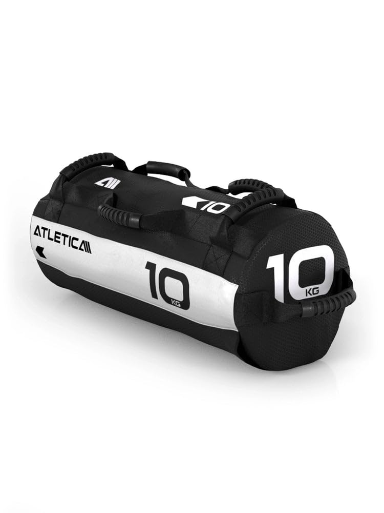 Atletica Worek na piasek 10 kg, worek do treningu funkcjonalnego całego ciała, wytrzymały nylon Cordura, 7 uchwytów